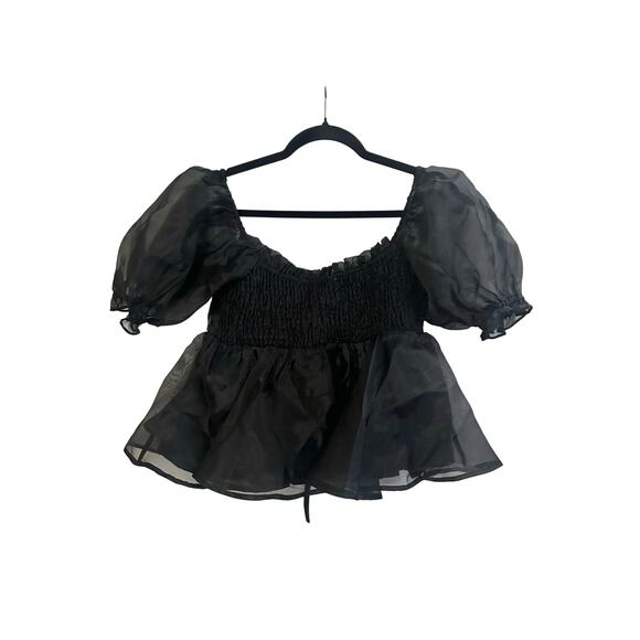MABLE Babydoll Milkmaid Peplum Top Black Coquette Puff Sleeve Whimsigoth - Sz S - Picture 4 of 5